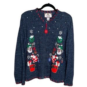 Tiara International Women’s Christmas Sweater‎ Santa Claus Snowman Cardigan XL